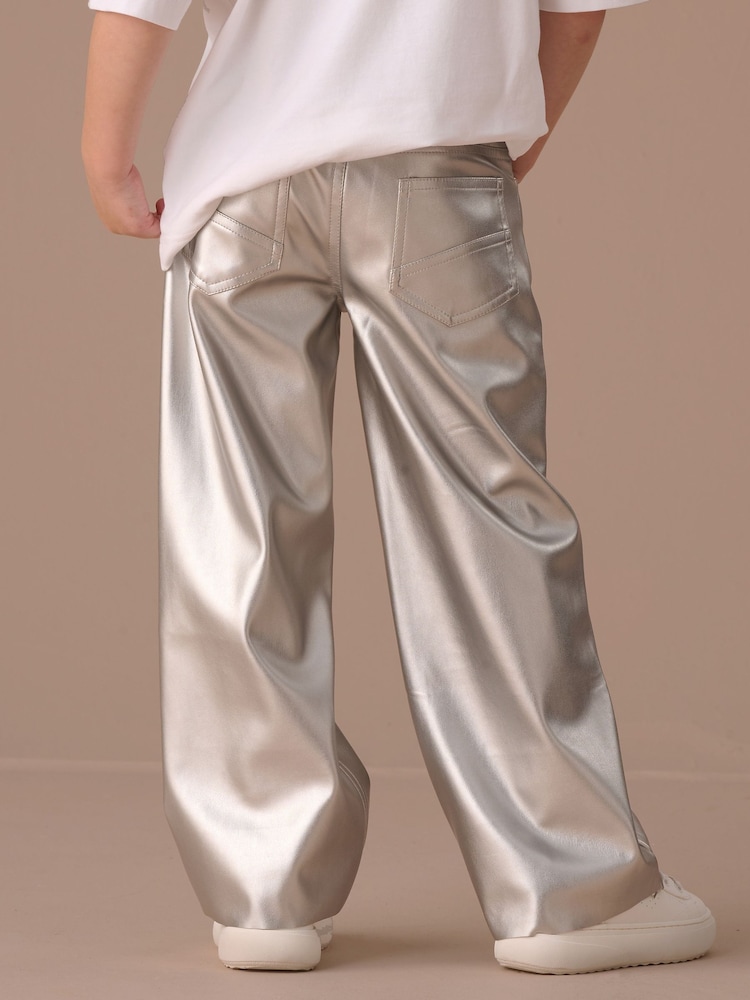 Angel & Rocket Silver Wide Leg Metallic Jeans - Image 2 of 5 Angel & Rocket Silver Wide Leg Metallic Jeans - Image 2 of 5