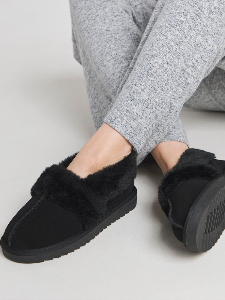 Simply Be Black Warm Lined Full Back Slippers In Extra Wide Fit - Image 1 of 4