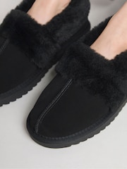 Simply Be Black Warm Lined Full Back Slippers In Extra Wide Fit - Image 3 of 4