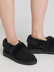 Simply Be Black Warm Lined Full Back Slippers In Extra Wide Fit - Image 4 of 4