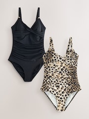 Black/Animal Tummy Control Swimsuits 2 Pack - Image 1 of 6