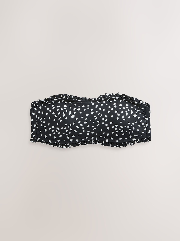 Black/White Spot Frill Bandeau Bikini Top - Image 4 of 6