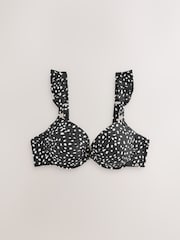 Black/White Spot Frill Strap Padded Wired Bikini Top - Image 1 of 3