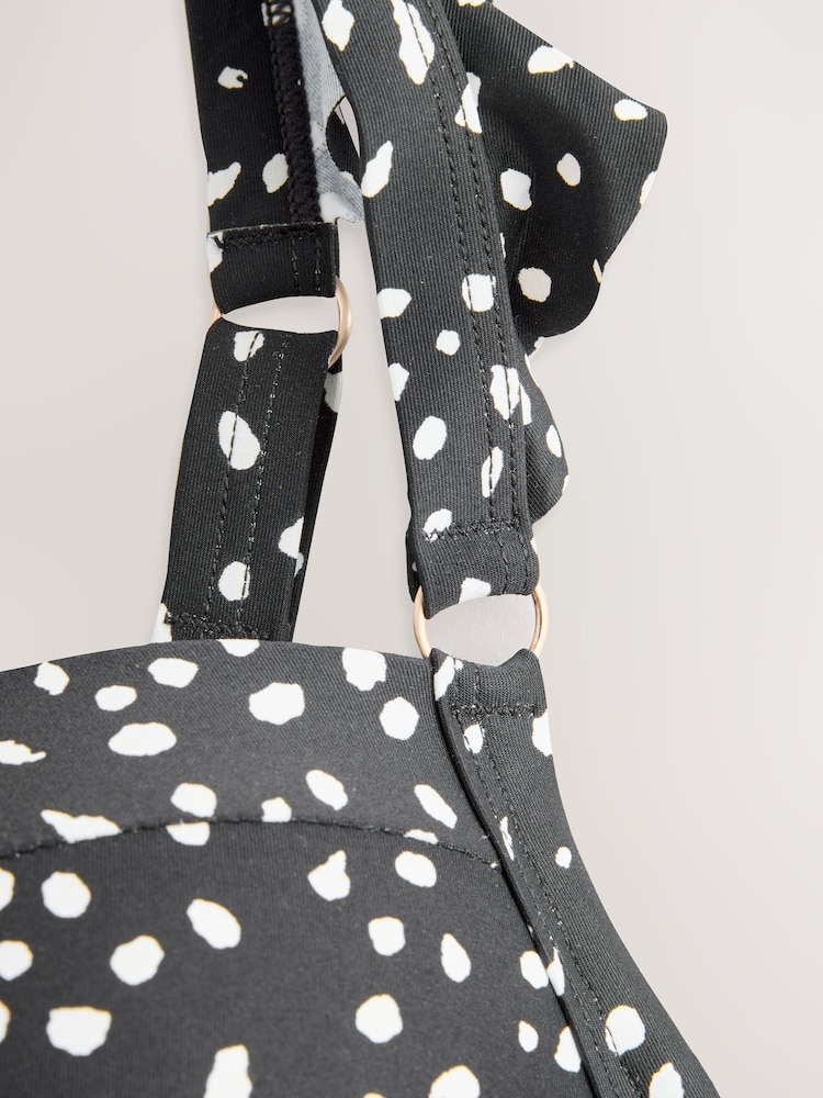 Black/White Spot Frill Strap Padded Wired Bikini Top - Image 2 of 3