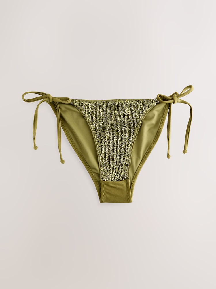 Rochelle Humes Green Sequin Tie Side Bikini Bottoms - Image 2 of 4