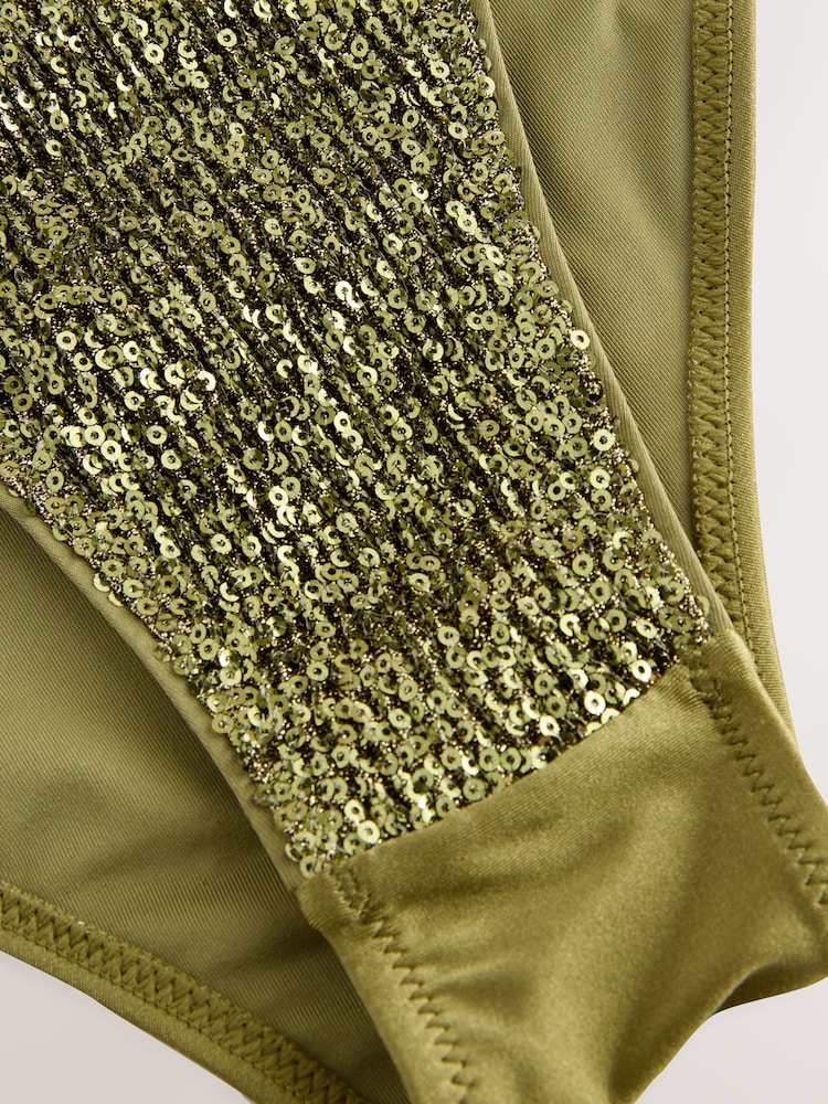 Rochelle Humes Green Sequin Tie Side Bikini Bottoms - Image 4 of 4