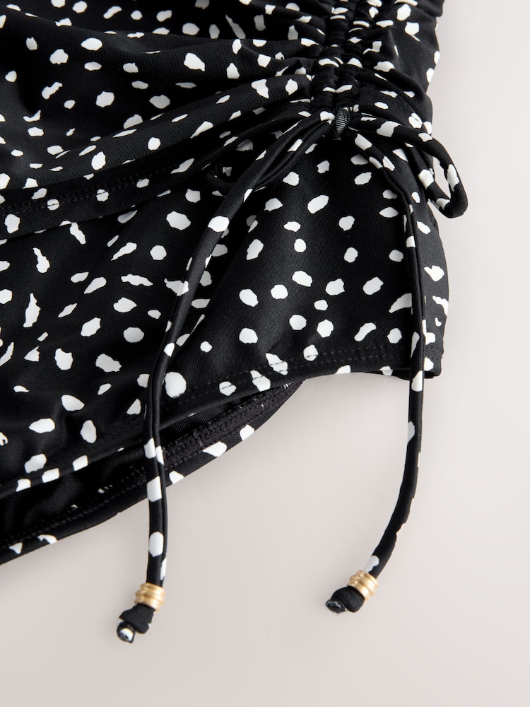 Black/White Spot Ruched Side Tummy Shaping Control Swimsuit - Image 2 of 3