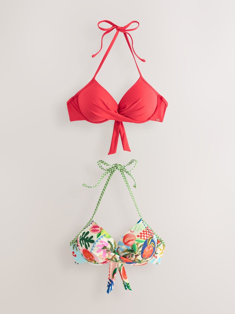 Red/Fruit Print Padded Wired Bikini Tops 2 Pack - Image 1 of 5