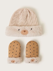 Monsoon Brown Baby Borg Bear Hat And Mittens Set - Image 1 of 3