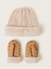 Monsoon Brown Baby Borg Bear Hat And Mittens Set - Image 2 of 3