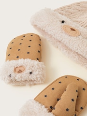 Monsoon Brown Baby Borg Bear Hat And Mittens Set - Image 3 of 3