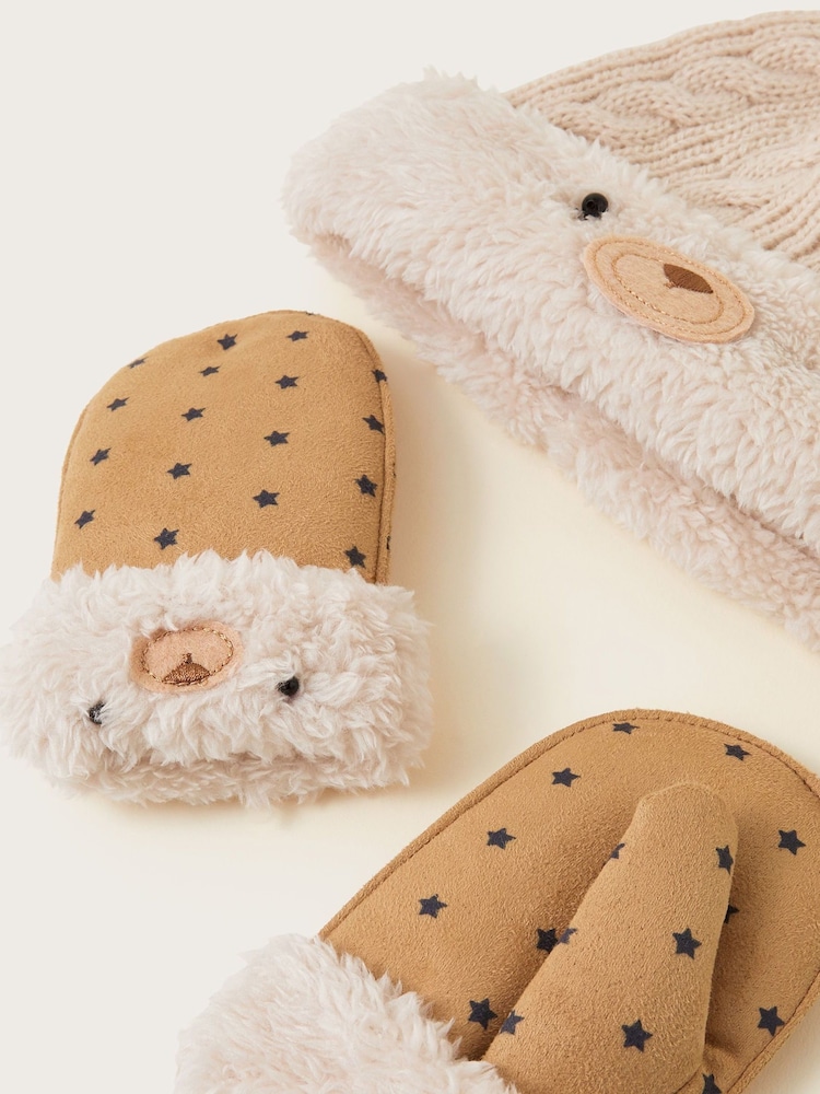 Monsoon Brown Baby Borg Bear Hat And Mittens Set - Image 3 of 3
