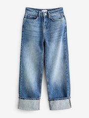 Another Sunday Blue Mid Wash Barrel Leg Roll Up Hem Denim Jeans - Image 4 of 4