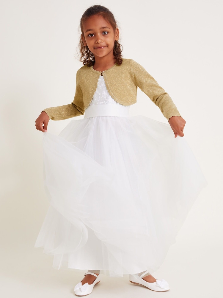 Monsoon Gold Maeve Sparkle Scallop 100% Cotton Cardigan - Image 1 of 4