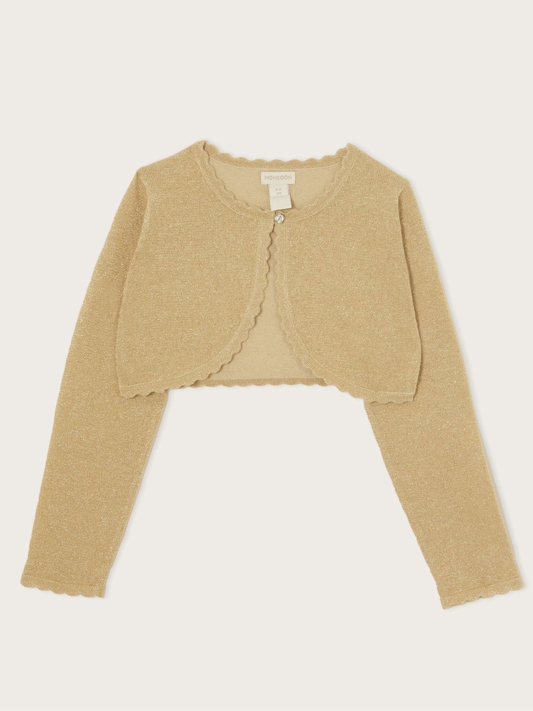 Monsoon Gold Maeve Sparkle Scallop 100% Cotton Cardigan - Image 2 of 4