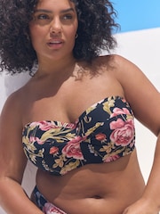 Black Floral F-K Twist Bandeau Wired Bikini Top - Image 1 of 9