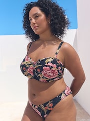 Black Floral F-K Twist Bandeau Wired Bikini Top - Image 2 of 9
