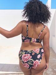 Black Floral F-K Twist Bandeau Wired Bikini Top - Image 3 of 9