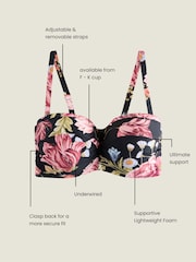 Black Floral F-K Twist Bandeau Wired Bikini Top - Image 4 of 9