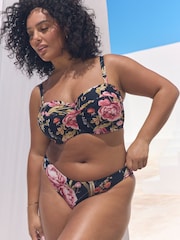 Black Floral F-K Twist Bandeau Wired Bikini Top - Image 6 of 9