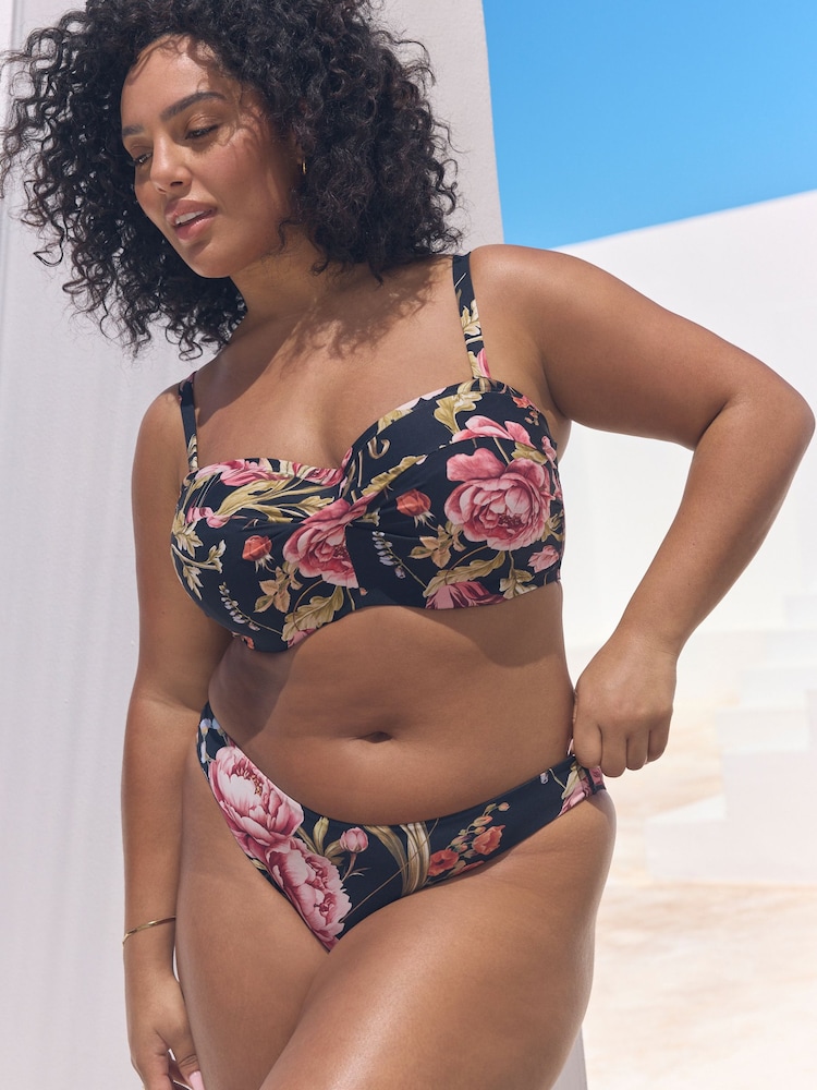 Black Floral F-K Twist Bandeau Wired Bikini Top - Image 6 of 6