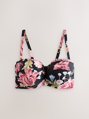 Black Floral F-K Twist Bandeau Wired Bikini Top - Image 7 of 9