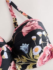 Black Floral F-K Twist Bandeau Wired Bikini Top - Image 8 of 9