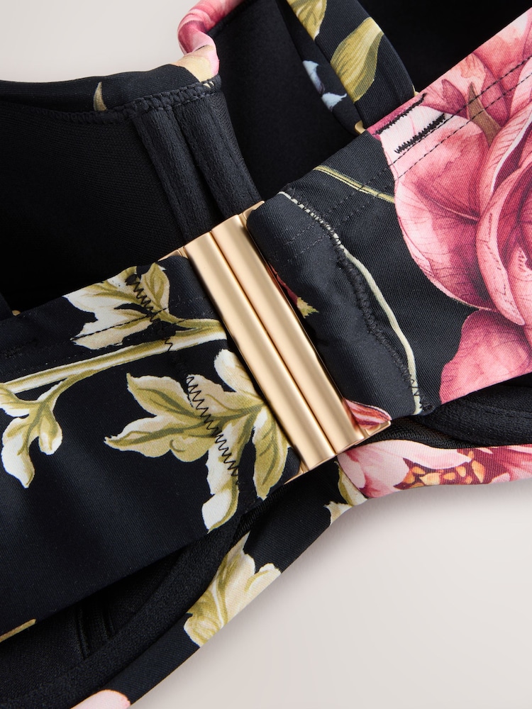 Black Floral F-K Twist Bandeau Wired Bikini Top - Image 9 of 9