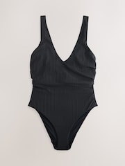 Black Rib DD-K Plunge Wired Tummy Control Swimsuit - Image 1 of 6