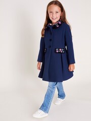 Monsoon Blue Floral Embroidered Dress Coat - Image 1 of 4