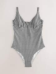Black/White Crinkle Gingham Tummy Control DD+ Wired Swimsuit - Image 1 of 6