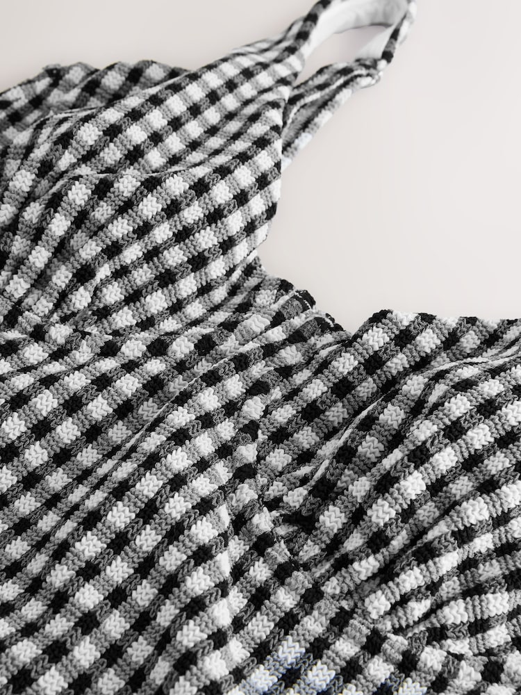 Black/White Crinkle Gingham Tummy Control DD+ Wired Swimsuit - Image 2 of 6