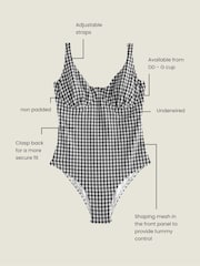 Black/White Crinkle Gingham Tummy Control DD+ Wired Swimsuit - Image 4 of 6