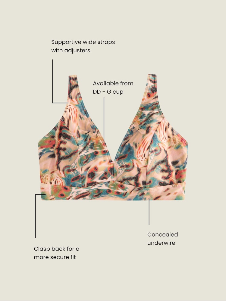 Teal/Pink Metallic Animal DD+ Plunge Triangle Bikini Top - Image 9 of 9
