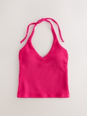 Raspberry Pink Crinkle Halterneck Tankini Top - Image 1 of 3