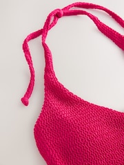 Raspberry Pink Crinkle Halterneck Tankini Top - Image 2 of 3