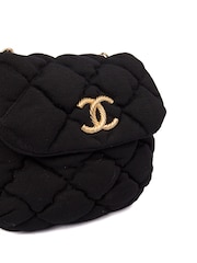 CHANEL Black Bubble Quilt Flap Bag Fabric Handbag - Image 5 of 6