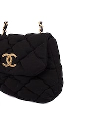 CHANEL Black Bubble Quilt Flap Bag Fabric Handbag - Image 6 of 6