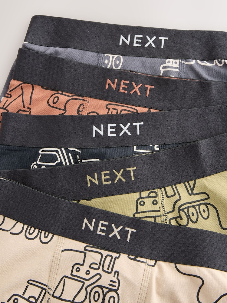 Linear Digger Print Boxers Trunks 5 Pack (1.5-12yrs) - Image 7 of 8