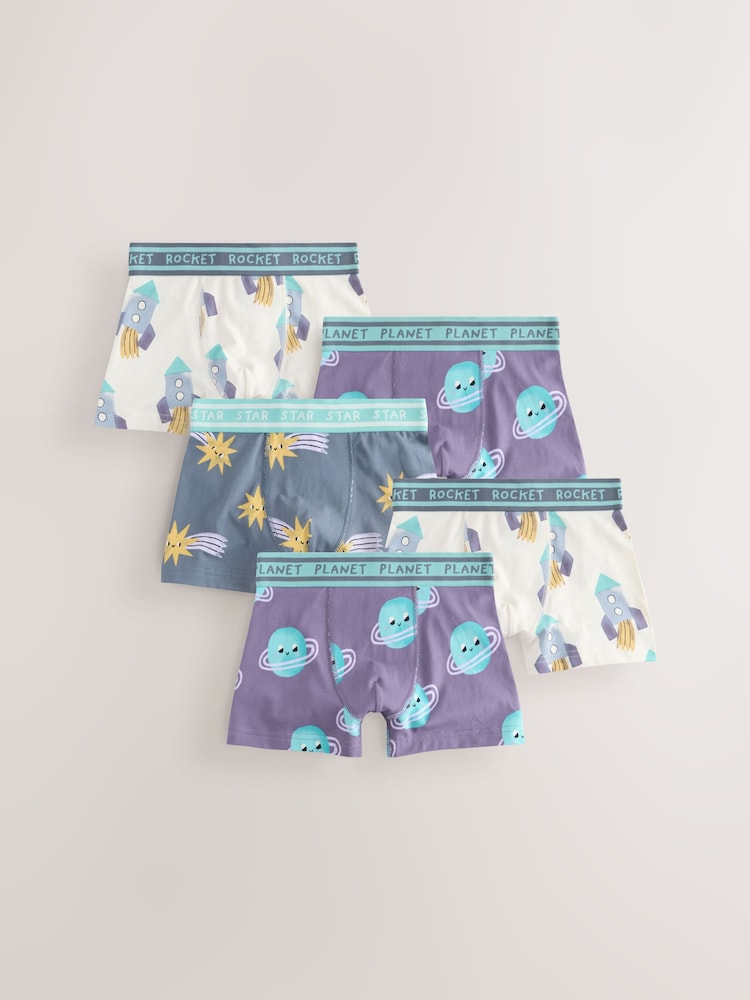 Purple/Green Space Print Boxers Trunks 5 Pack (1.5-12yrs) - Image 1 of 9