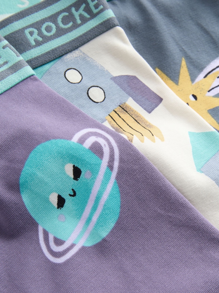 Purple/Green Space Print Boxers Trunks 5 Pack (1.5-12yrs) - Image 8 of 9