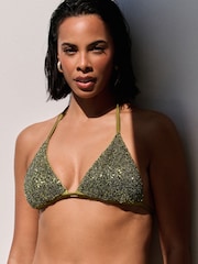 Rochelle Humes Green Sequin Triangle Bikini Top - Image 1 of 6