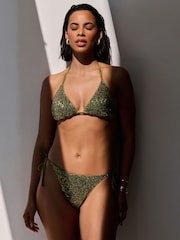 Rochelle Humes Green Sequin Triangle Bikini Top - Image 3 of 6