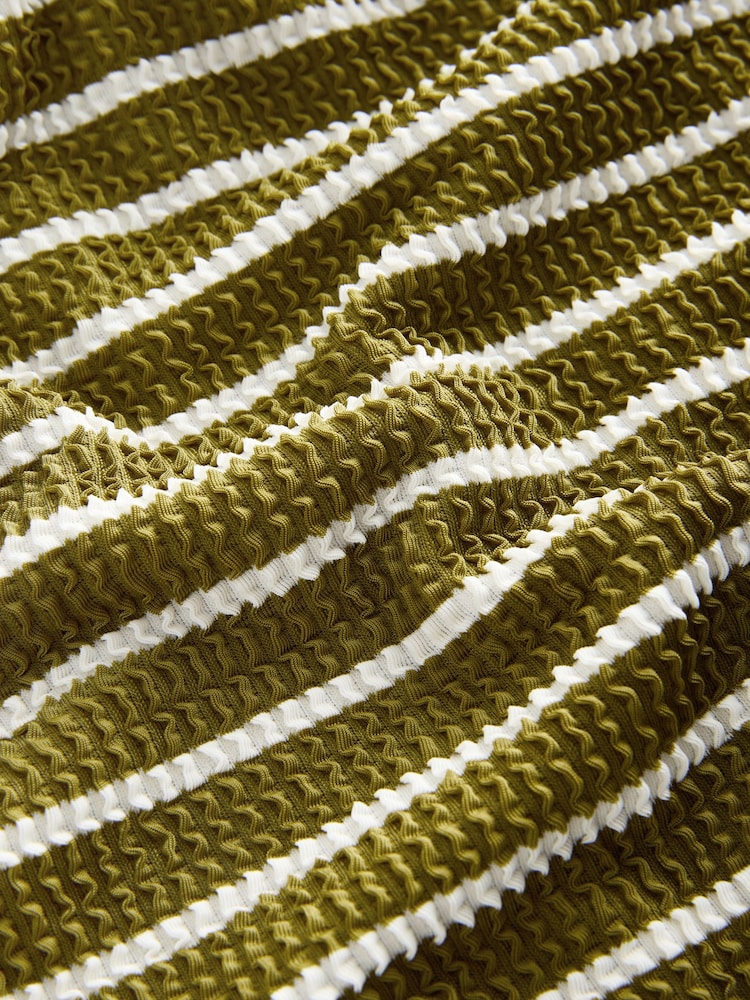 Olive Green/White Stripe Crinkle Bandeau Tummy Control Swimsuit - Image 2 of 4