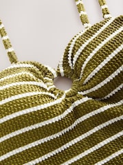 Olive Green/White Stripe Crinkle Bandeau Tummy Control Swimsuit - Image 4 of 4