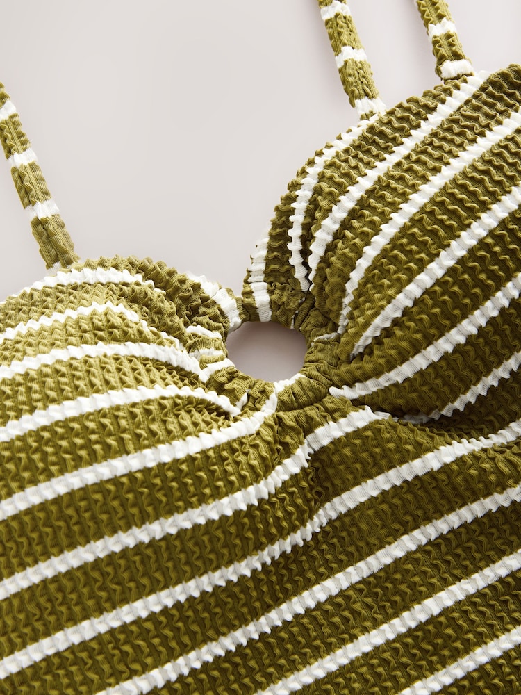 Olive Green/White Stripe Crinkle Bandeau Tummy Control Swimsuit - Image 4 of 4