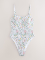 White Ditsy Shirred Scoop Tummy Control Swimsuit - Image 5 of 7