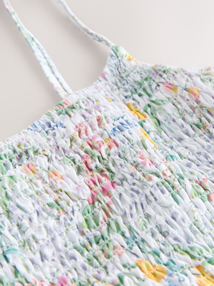 White Ditsy Shirred Scoop Tummy Control Swimsuit - Image 7 of 7