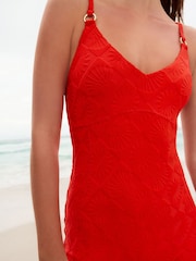 Red Textured Jacquard Unitard Swim Shorts - Image 2 of 5