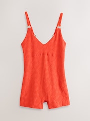 Red Textured Jacquard Unitard Swim Shorts - Image 6 of 8